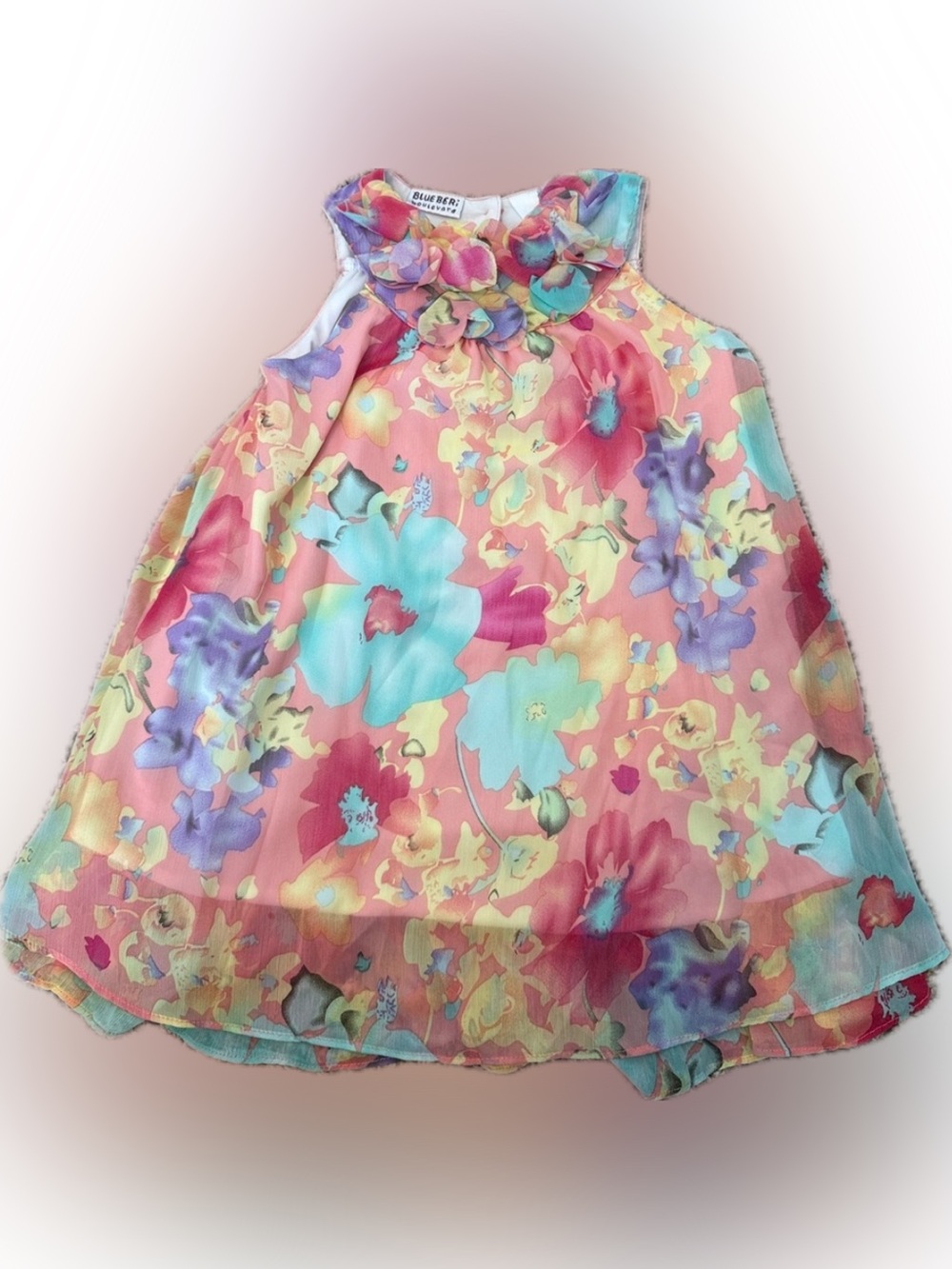 Blueberi Boulevard Girls Multicolor Floral Ruffle Neck Dress -Size 5